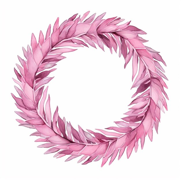 a close up of a wreath of pink leaves on a white background generative ai