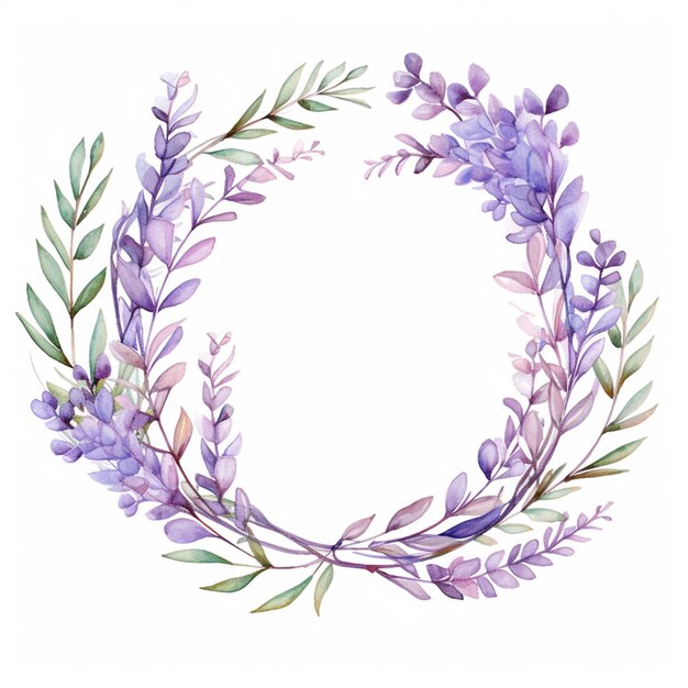 A close up of a wreath of purple flowers and leaves generative ai