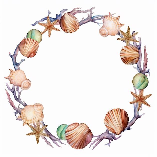 a close up of a wreath of shells and starfishs generative ai