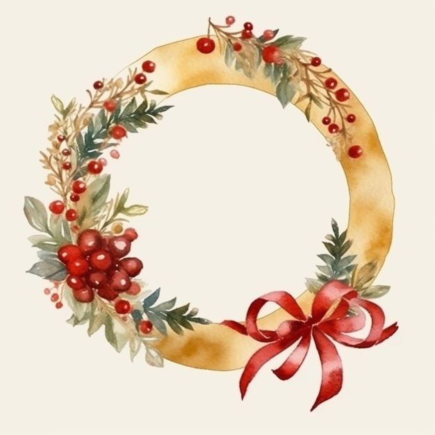 a close up of a wreath with a bow and berries generative ai