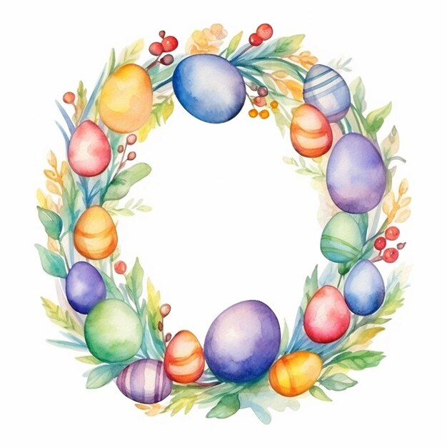 a close up of a wreath with eggs and leaves generative ai