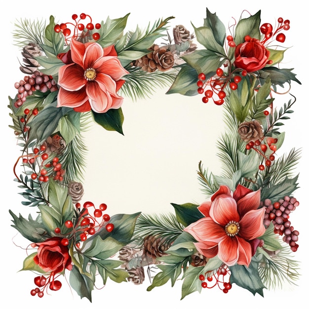 a close up of a wreath with flowers and pine cones generative ai