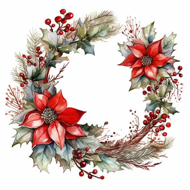 A close up of a wreath with poinsettia and holly generative ai