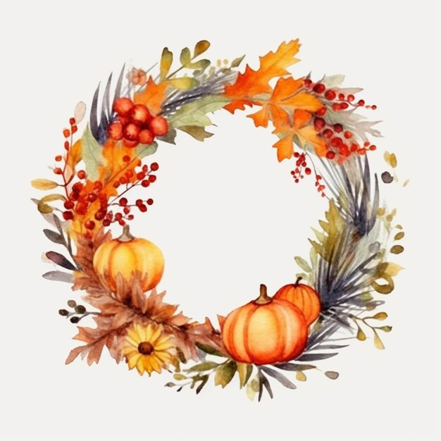 Photo a close up of a wreath with a pumpkin and leaves generative ai