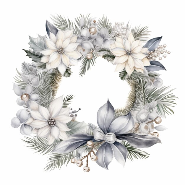 A close up of a wreath with white flowers and greenery generative ai