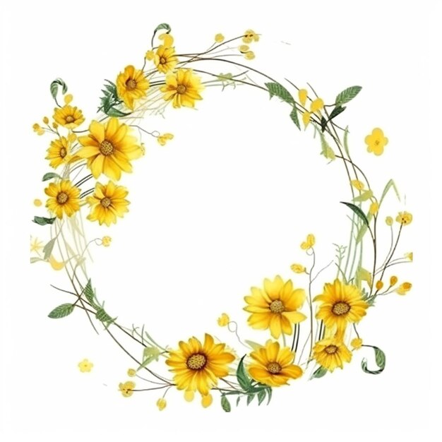 Photo a close up of a wreath of yellow flowers on a white background generative ai