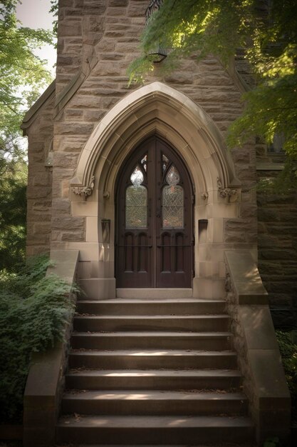 Close up of wrought iron on wooden door of church generate ai