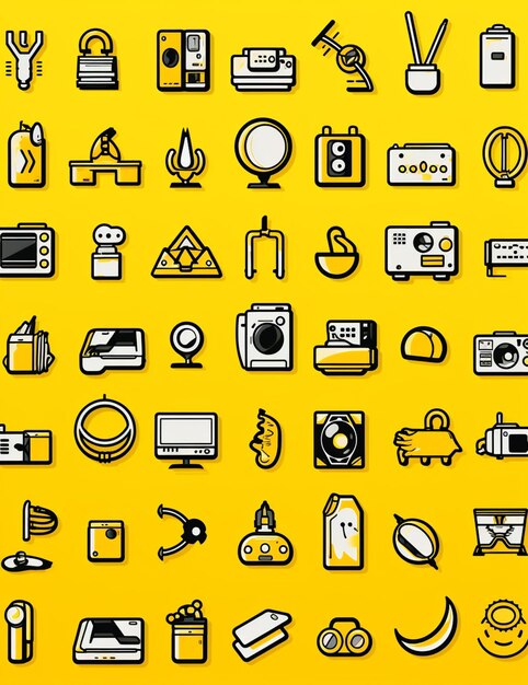 Photo a close up of a yellow background with a bunch of different icons generative ai