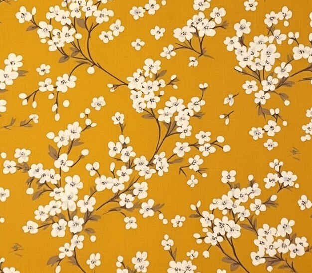 A close up of a yellow background with white flowers generative ai