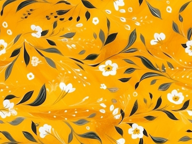 A close up of a yellow background with white flowers generative ai