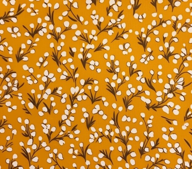 A close up of a yellow background with white flowers and leaves generative ai