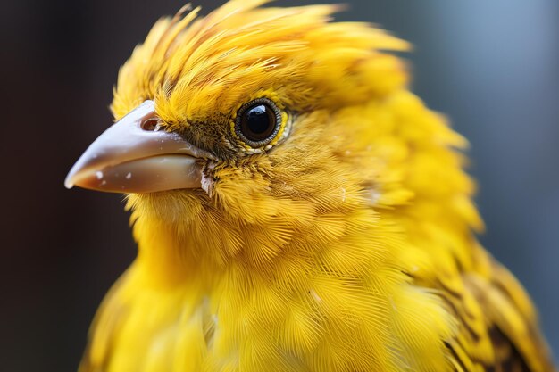 A close up of a yellow bird