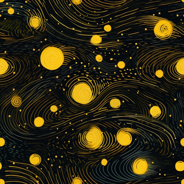 a close up of a yellow and black background with a lot of circles generative ai