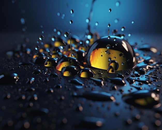 A close up of a yellow and black ball with water droplets generative ai