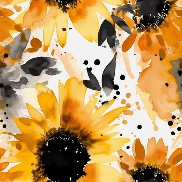 A close up of a yellow and black flower pattern on a white background generative ai