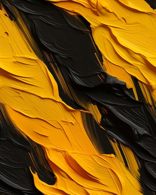 A close up of a yellow and black paint textured surface generative ai