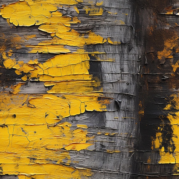 a close up of a yellow and black paint on a wooden surface generative ai