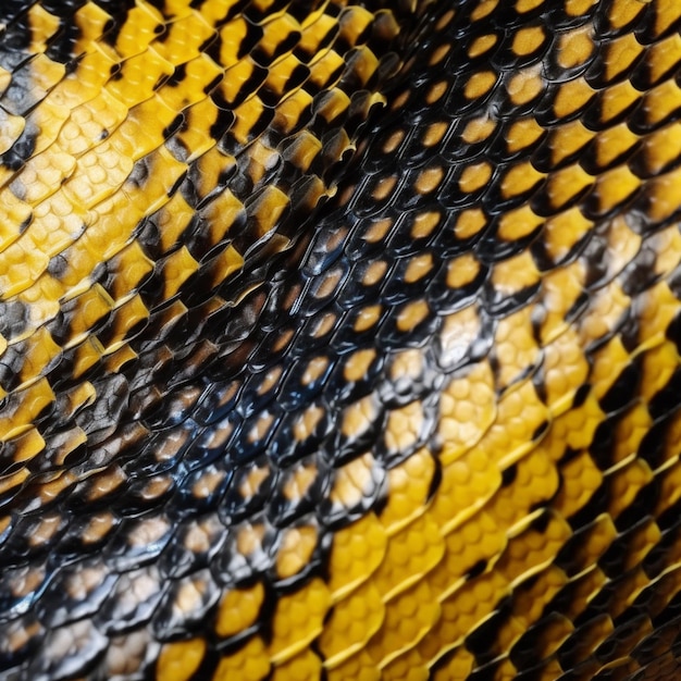 Premium AI Image | a close up of a yellow and black snake skin