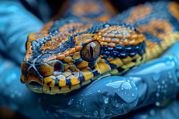 Close up of yellow and black snake