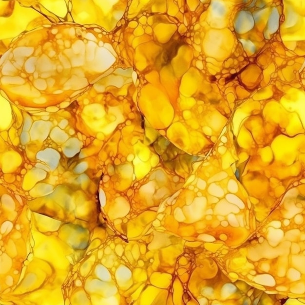 A close up of a yellow and blue background with bubbles generative ai