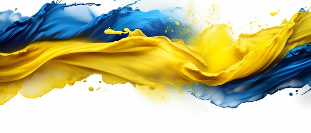 Photo a close up of a yellow and blue liquid splashing on a white surface generative ai