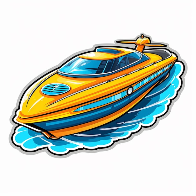 Photo a close up of a yellow and blue speed boat on a body of water generative ai