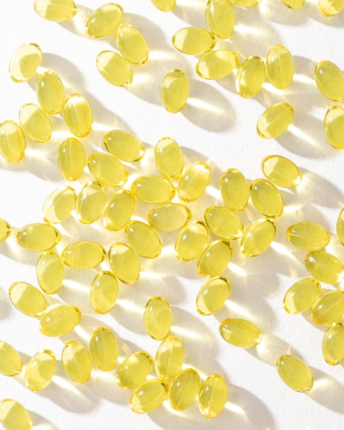 Close up of yellow capsules collection