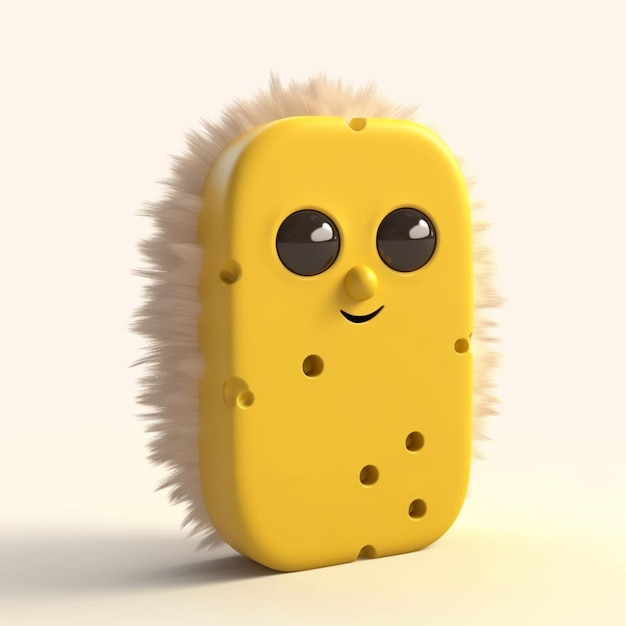 A close up of a yellow cell phone with a fuzzy face generative ai