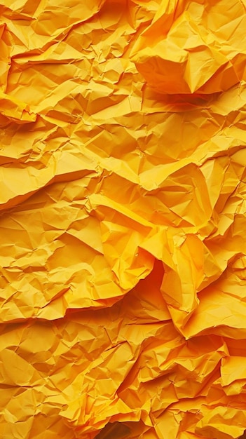 A close up of a yellow crumpled paper