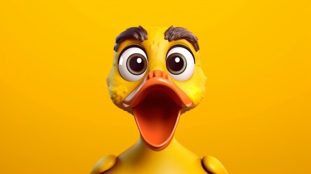 A close up of a yellow duck with a surprised look on its face generative ai