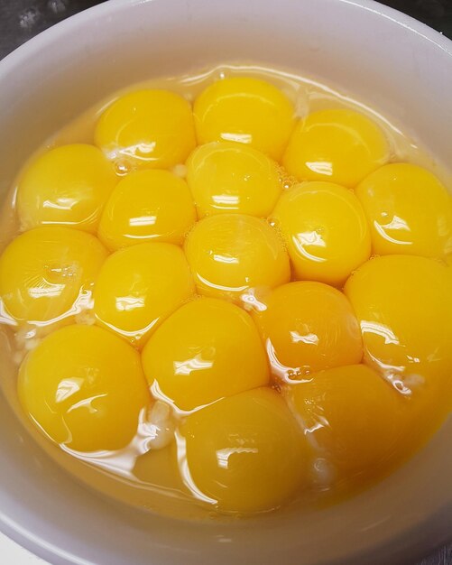 Close-up of yellow food in bowl