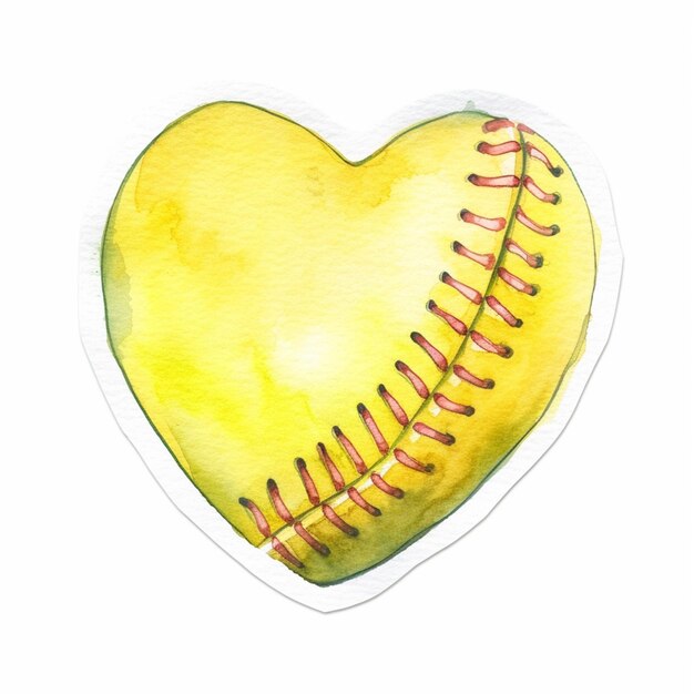 A close up of a yellow heart shaped sticker with a baseball stitching generative ai