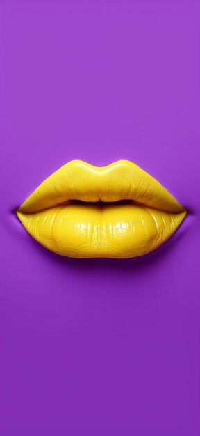 A close up of a yellow lip on a purple background generative ai