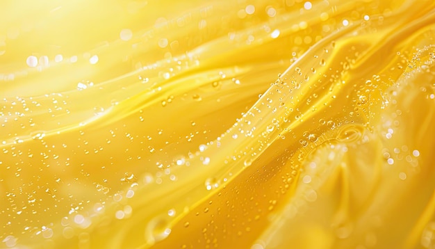 a close up of a yellow piece of fabric with water drops on it