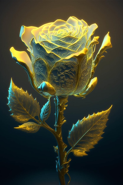 Close up of a yellow rose on a stem generative ai