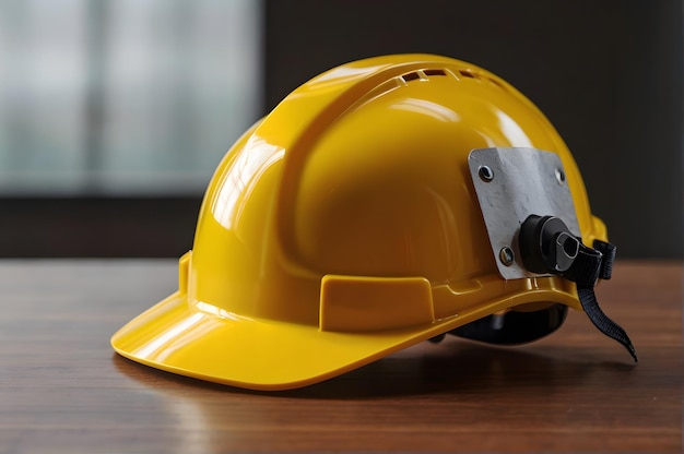 Photo close up of a yellow safety helmet on the table a yellow hard hat