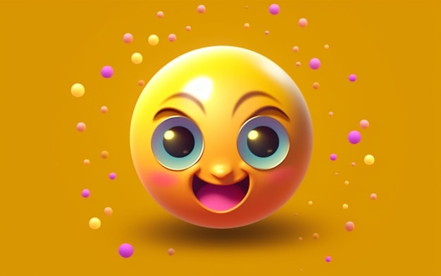 Foto un primo piano di una faccia sorridente gialla con bolle attorno ad essa