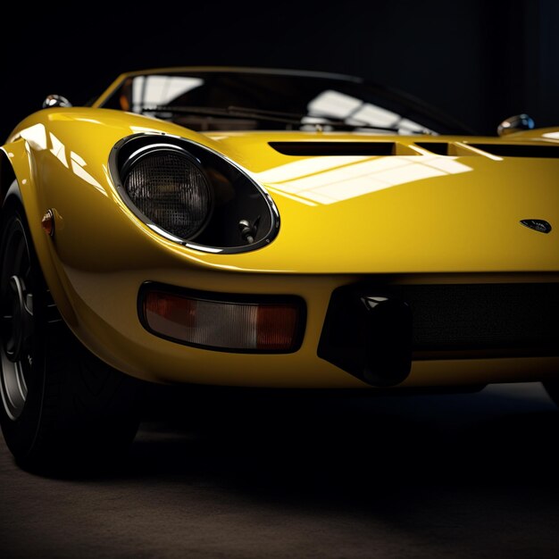 Photo a close up of a yellow sports car parked in a garage generative ai