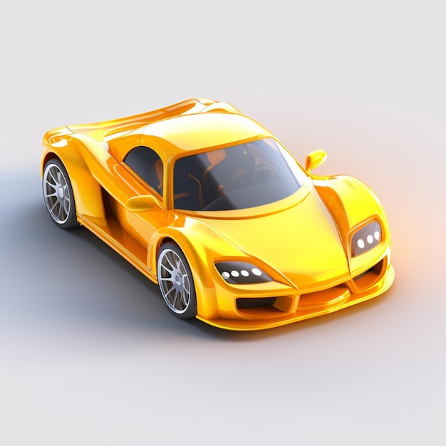 A close up of a yellow sports car on a white surface generative ai