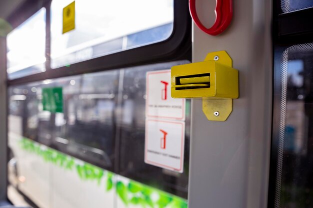 Close-up of yellow telephone booth