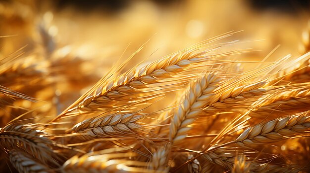 Close up of yellow wheat ears as a background macro macrogenerative ai