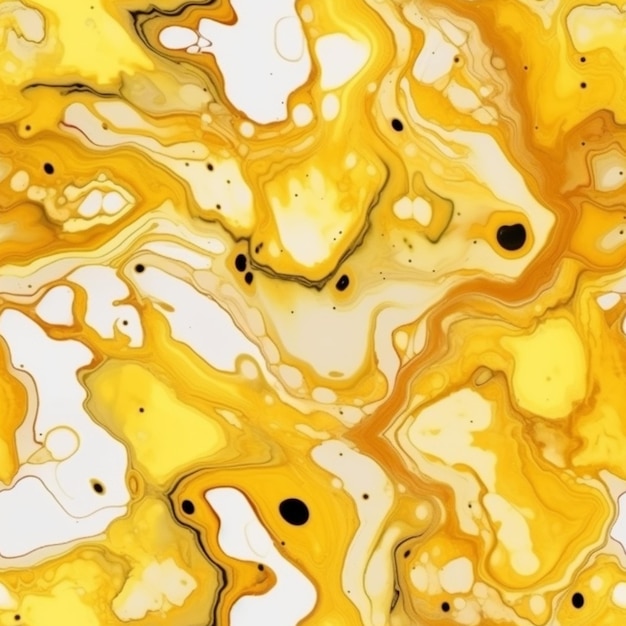 A close up of a yellow and white marble surface with black dots generative ai