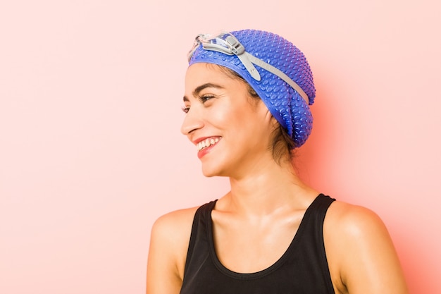 Close up of a young arab swimmer woman