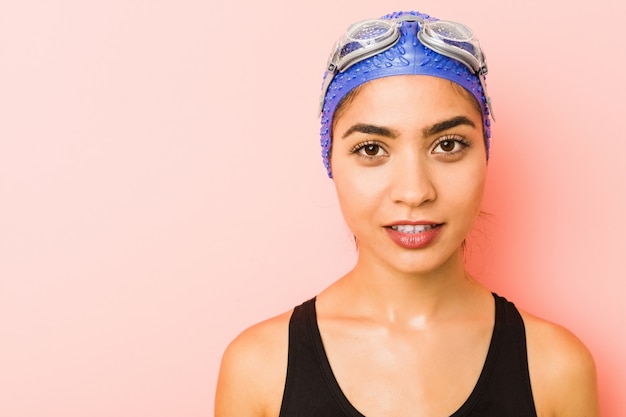 Close up of a young arabic swimmer woman