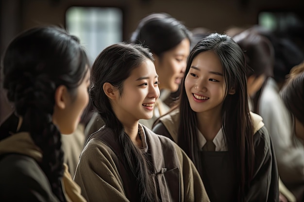 Close up of a young asian girl in a school class