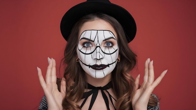 Close up on young beautiful woman dressed for halloween