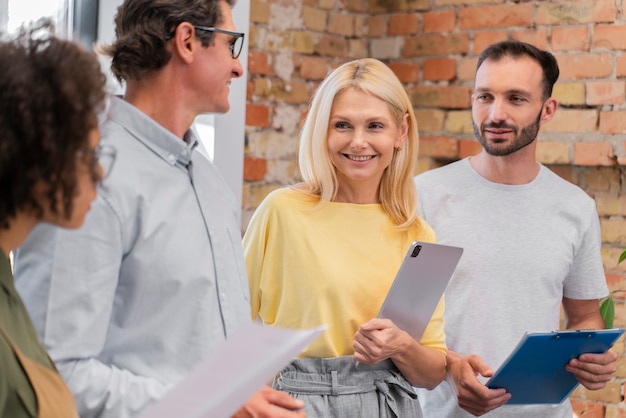 Close up on young business team working