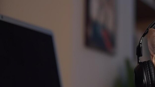 Photo close up young businessman in headphones holding online video call conference with african american