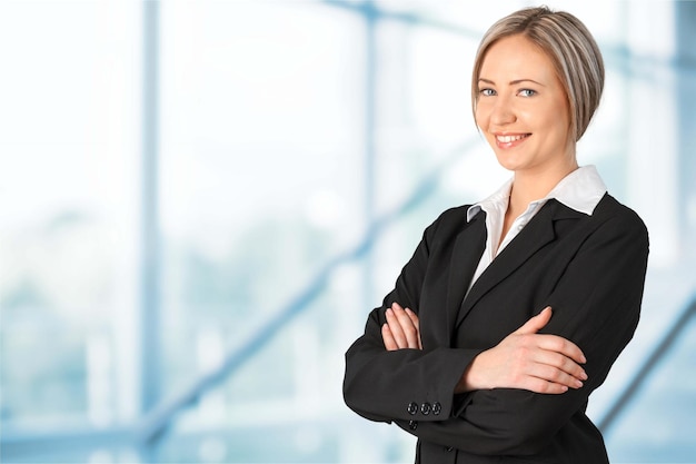 Close-up of a young businesswoman smiling