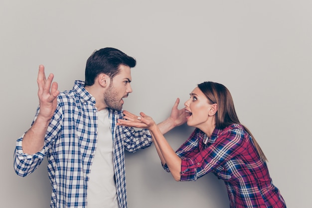 Close up on young couple having a fight